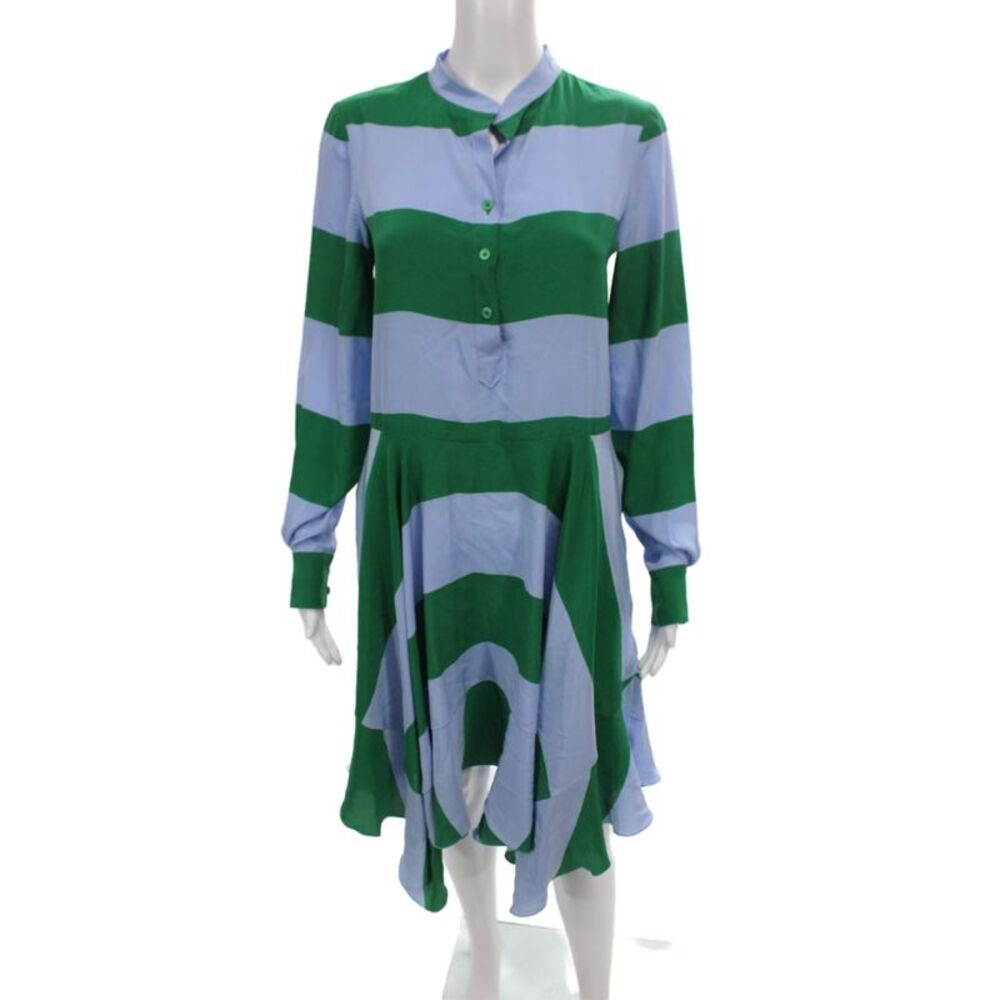 Stella McCartney Womens Green Silk Striped Shirt Dress Long Sleeve Size 40